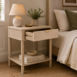 Classic John One Drawer Reed Detail Taupe Wood Side Table