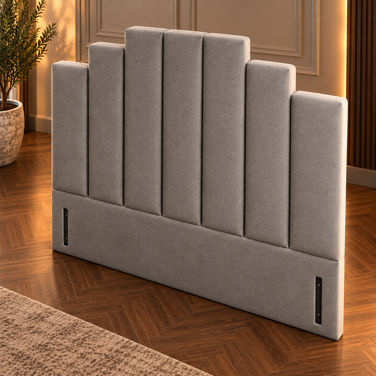 High Floor Standing Headboard, Gideon Art Deco Channelled 2027