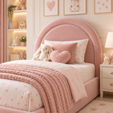 Plush Velvet Pink Kids Upholstered Rainbow Arch Bed with Under-Bed Side-Drawers
