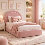 Plush Velvet Pink Kids Upholstered Rainbow Arch Bed with Under-Bed Side-Drawers