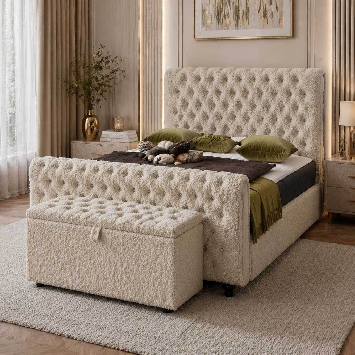 Nehemiah Modern Sleigh Chesterfield Headboard and Footboard