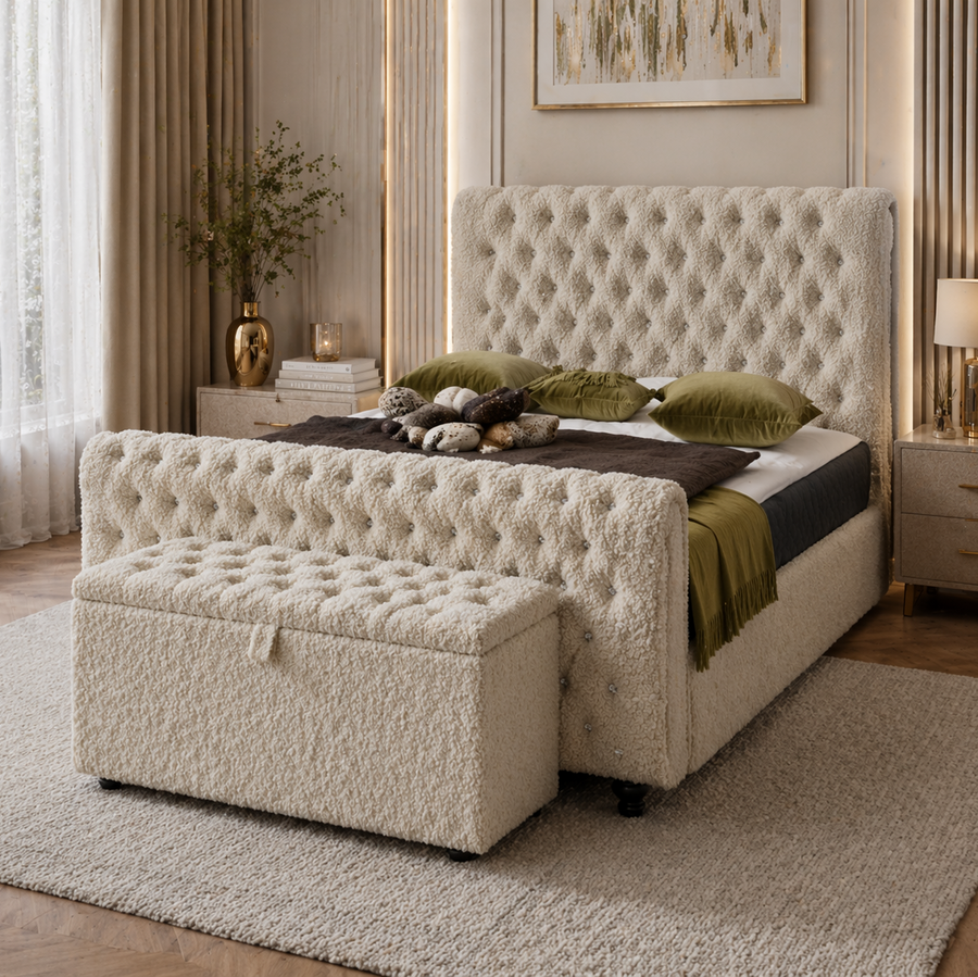 Nehemiah Modern Sleigh Chesterfield Headboard and Footboard