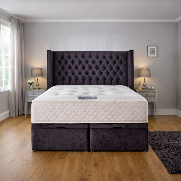 Ezra Caramello Upholstered Ottoman Storage Bed – Luxury Bed Frame