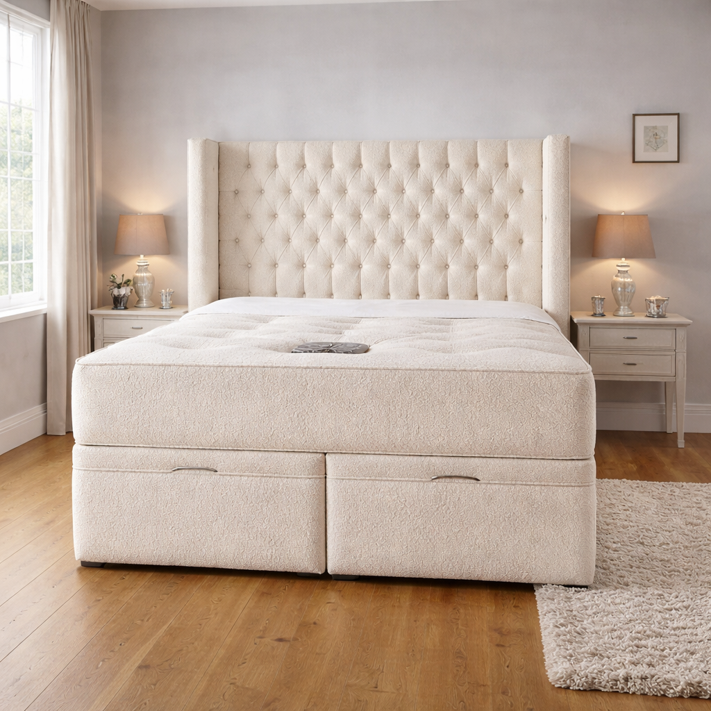 Ezra Caramello Upholstered Ottoman Storage Bed