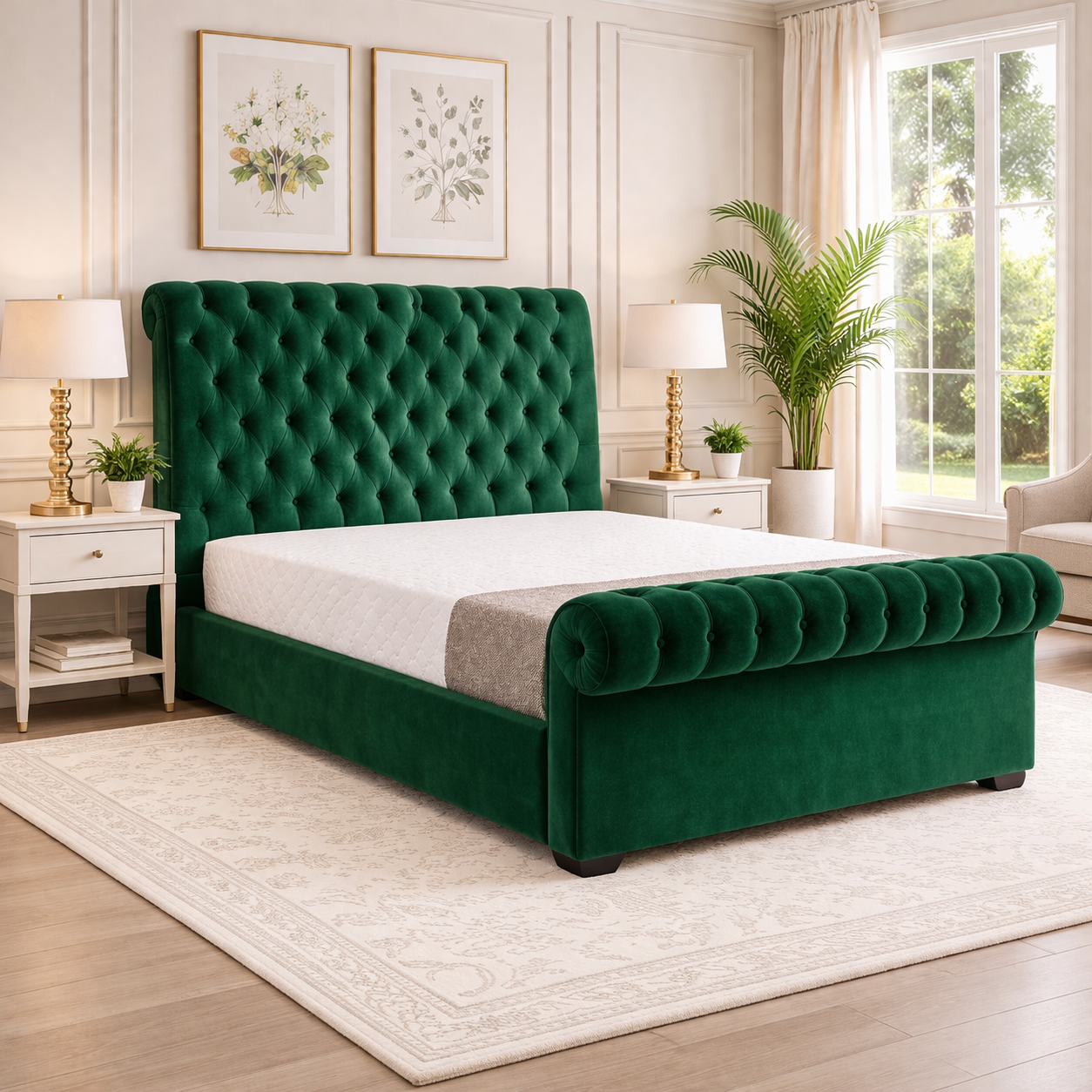 Andre Classic Sleigh Chesterfield Headboard and Footboard