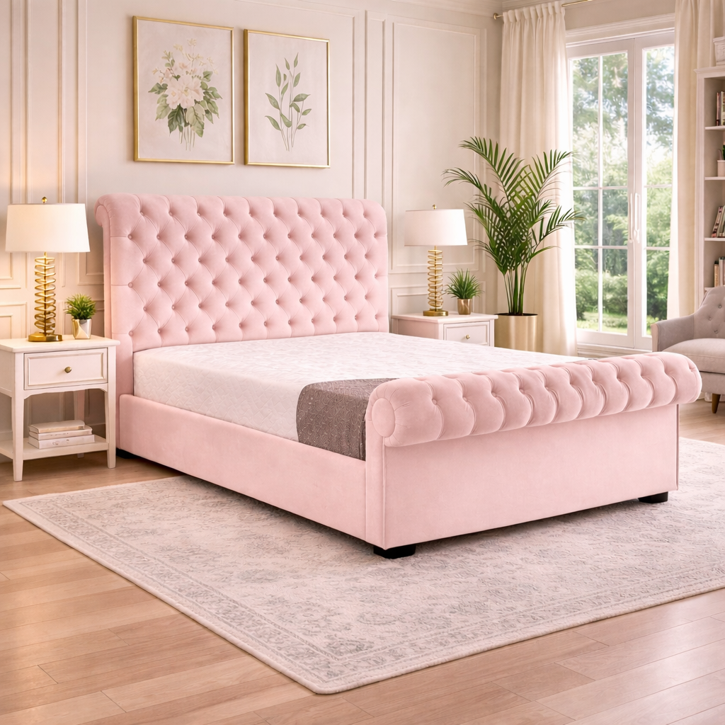 Andre Classic Sleigh Chesterfield Headboard and Footboard