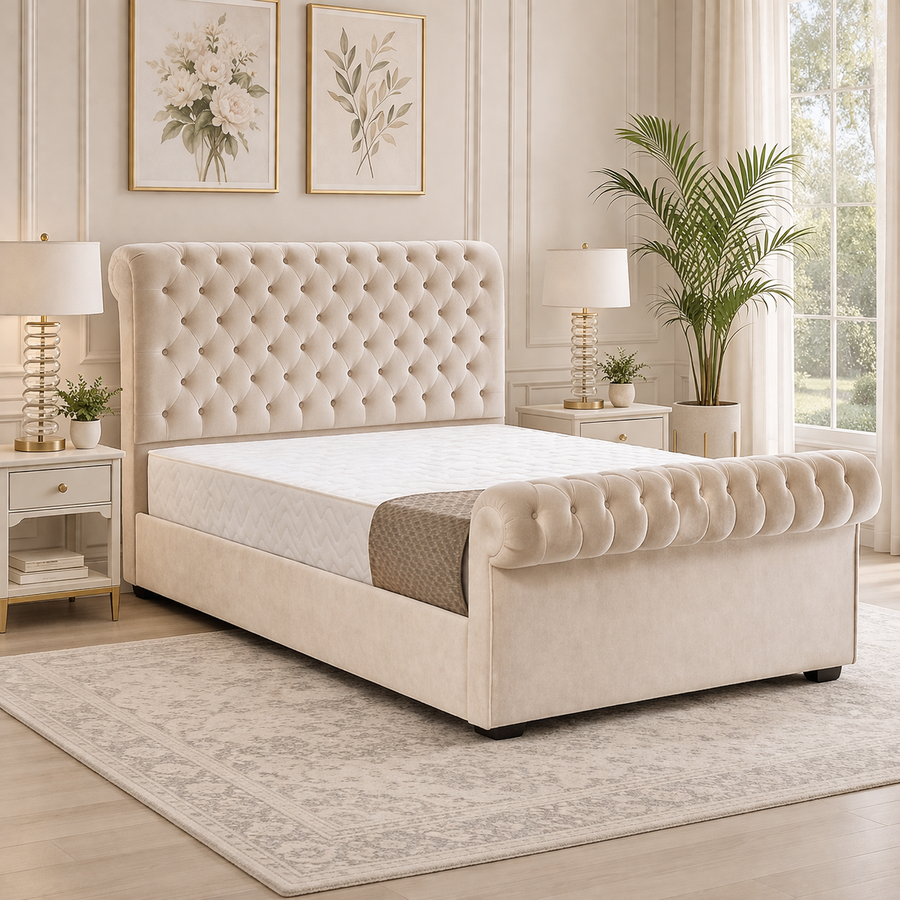 Andre Classic Sleigh Chesterfield Headboard and Footboard