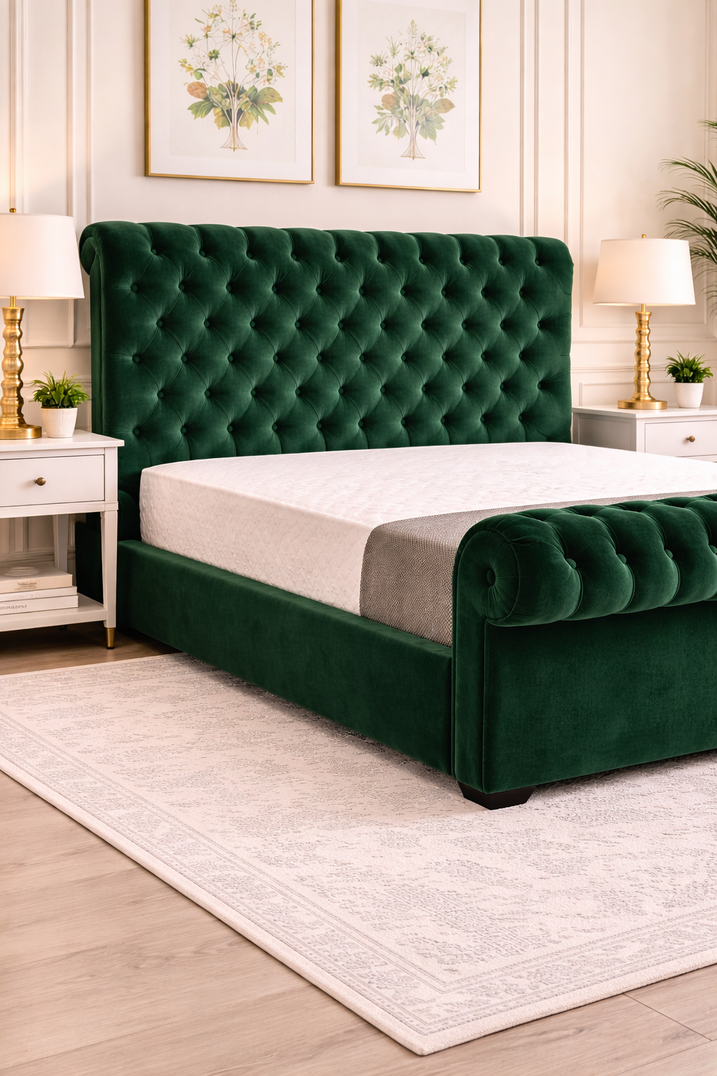 Andre Classic Sleigh Chesterfield Headboard and Footboard