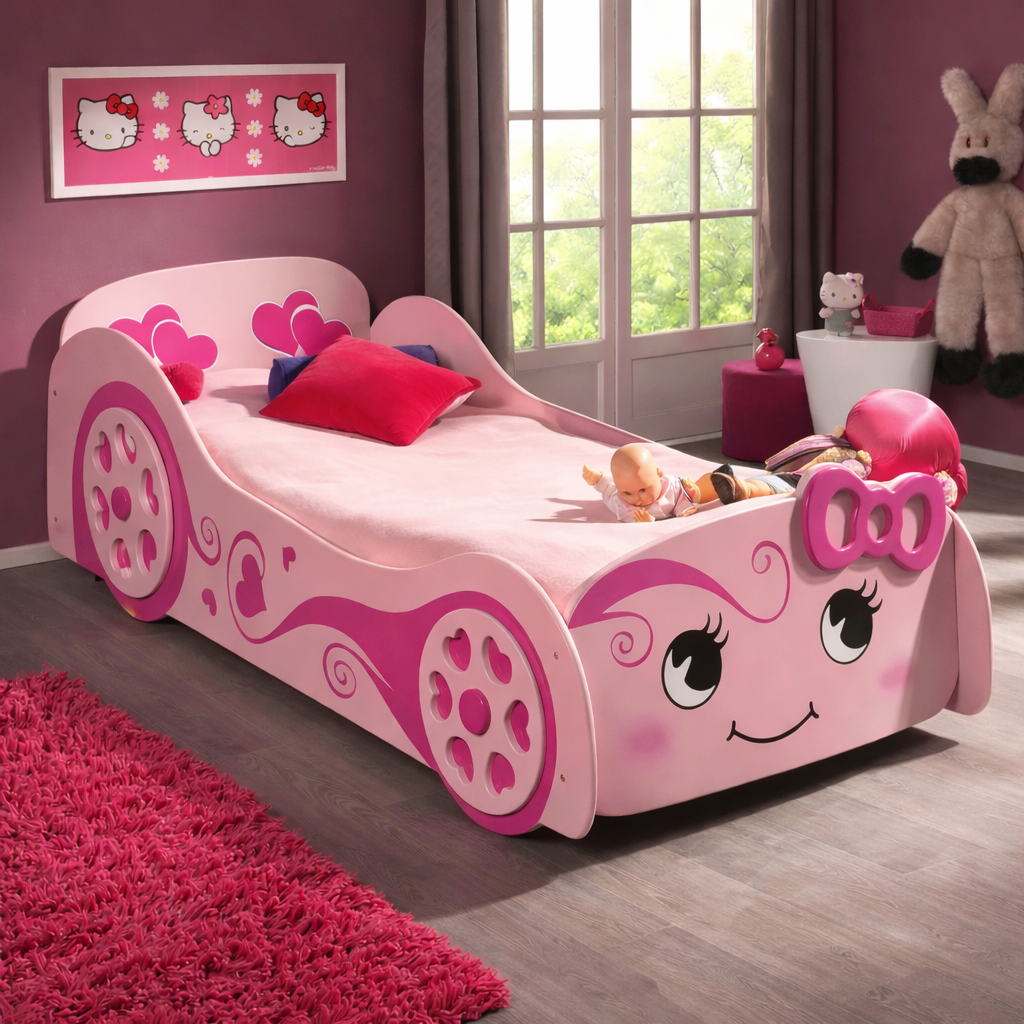 Princess Love Pink Kids Car Bed Frame