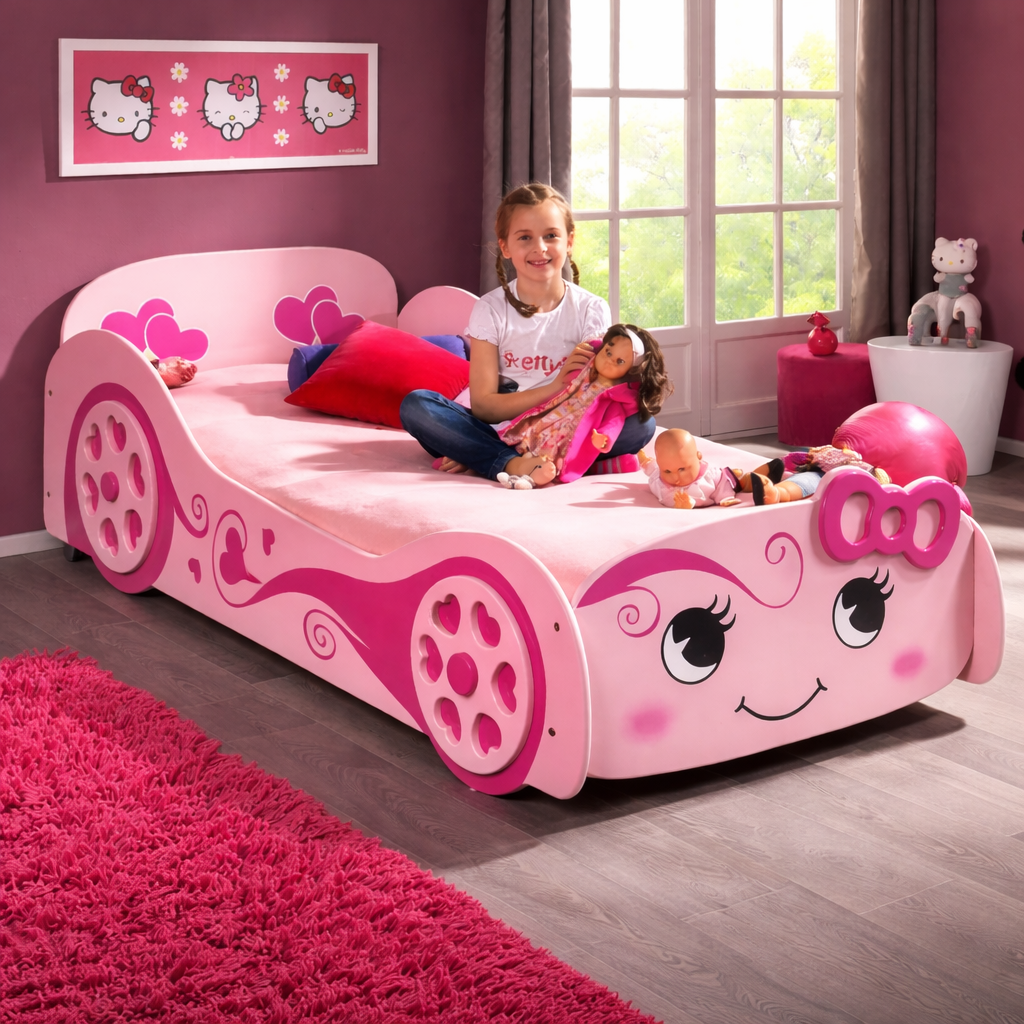 Princess Love Pink Kids Car Bed Frame