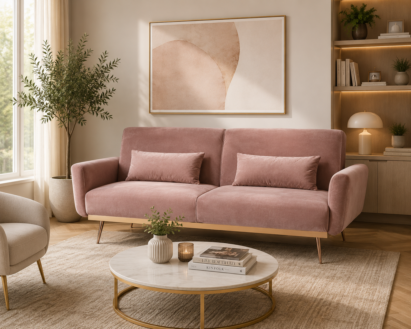 2 Seater Mia Pink Velvet Sofa Bed