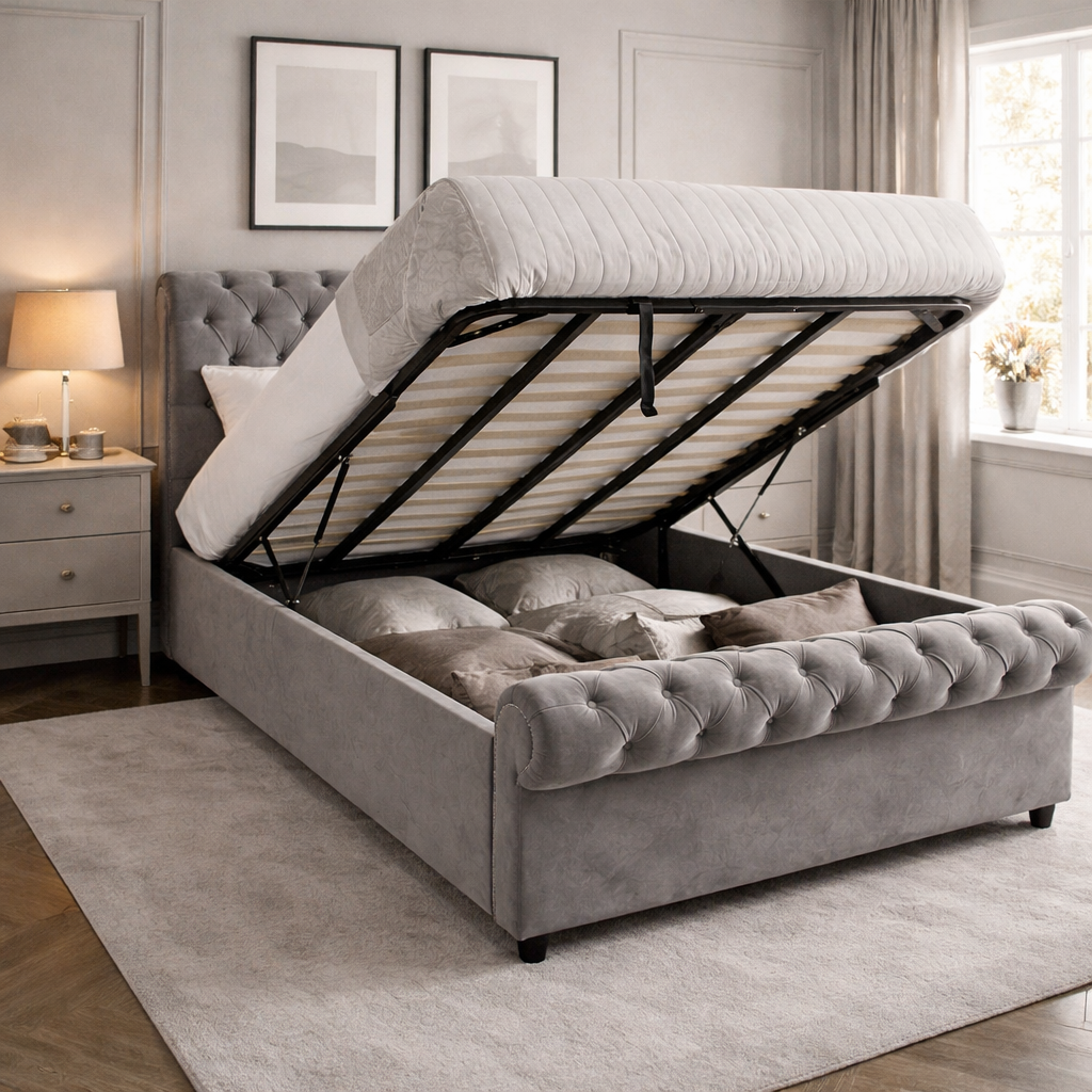 Bradley Sleigh Chesterfield Ottoman Storage Bed